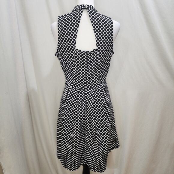 Charming Charlie Retro Twee Black White Polka Dot Pockets Halter Dress, Small - Picture 2 of 8
